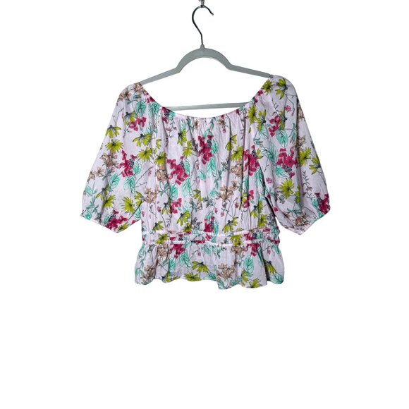 NWT Steve Madden Women's Size XL Pink Floral Puff Sleeve Babydoll Keyhole Shirt - Picture 2 of 3